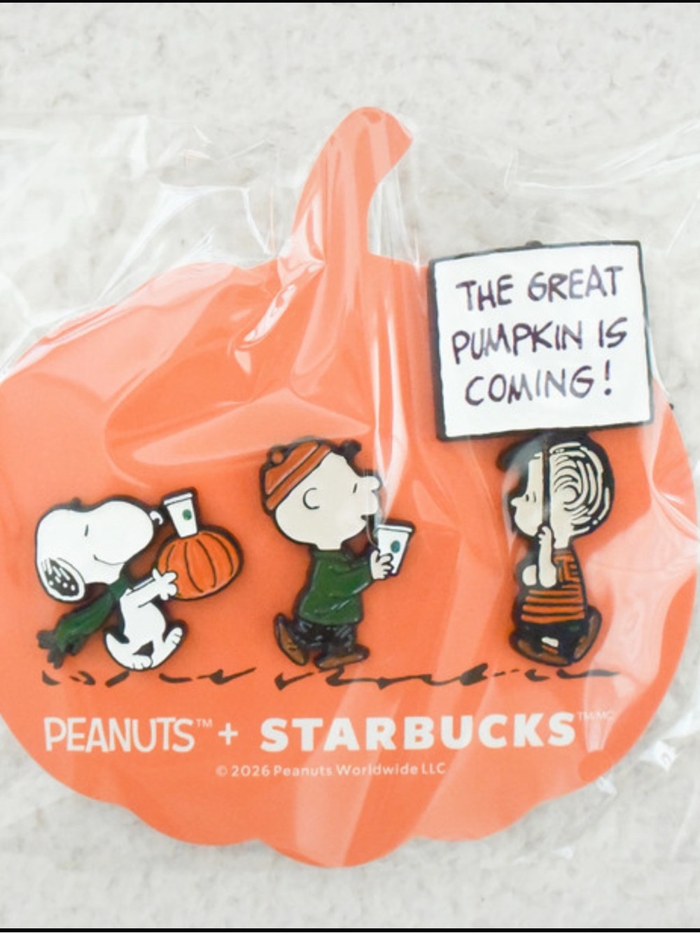 ☕️ STARBUCKS X PEANUTS GREAT PUMPKIN ENAMEL 3 PIECE PIN SET ☕️ NWT ☕️